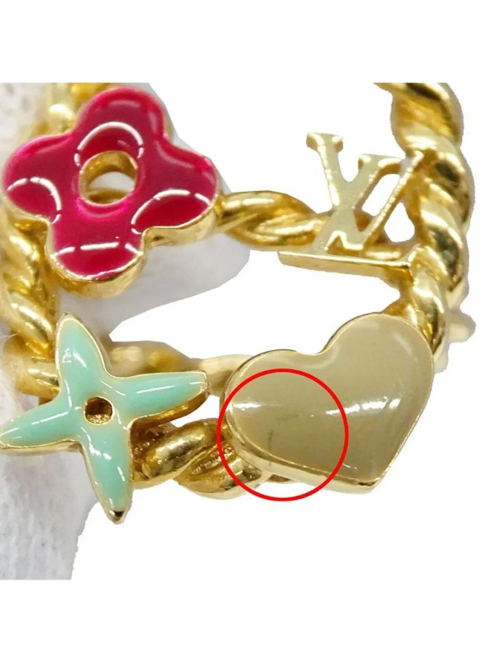 Louis Vuitton Ring Bark Sweet Monogram Gold Multicolor Large Logo Presence